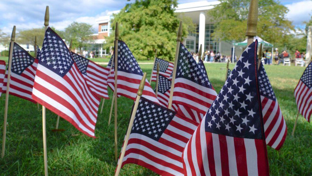 American Flags placed in the ground